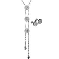Stainless Steel Jewelry Set, earring & necklace, with Rhinestone Clay Pave, with 2Inch extender chain, Flat Round, oval chain & for woman, original color 2mm Approx 21 Inch 