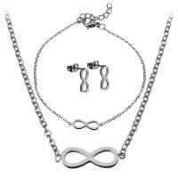 Fashion Stainless Steel Jewelry Sets, bracelet & earring & necklace, with 2Inch, 1Inch extender chain, Infinity, oval chain & for woman, original color 1.5mm  Approx 16 Inch, Approx  7 Inch 