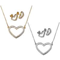 Stainless Steel Jewelry Set, earring & necklace, with Rhinestone Clay Pave, with 2Inch extender chain, Heart, plated, oval chain & for woman 1.5mm Approx 19 Inch 