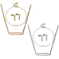Fashion Stainless Steel Jewelry Sets, bracelet & earring & necklace, with 2Inch, 1Inch extender chain, Rectangle, plated, oval chain & for woman 2mm 1.5mm Approx 17 Inch, Approx  6.5 Inch 
