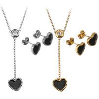 Enamel Stainless Steel Jewelry Sets, earring & necklace, with 2Inch extender chain, Heart, plated, oval chain & for woman & with rhinestone 1.5mm Approx 16 Inch 
