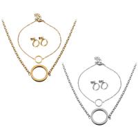 Fashion Stainless Steel Jewelry Sets, bracelet & earring & necklace, with 2Inch, 1Inch extender chain, Donut, plated, oval chain & for woman 1.5mm 1.5mm Approx 16 Inch, Approx  7 Inch 