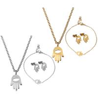 Fashion Stainless Steel Jewelry Sets, bracelet & earring & necklace, with 2Inch, 1Inch extender chain, Hamsa, plated, oval chain & for woman 1.5mm 1.5mm Approx 17 Inch, Approx  7 Inch 