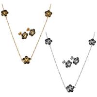 Enamel Stainless Steel Jewelry Sets, sweater chain necklace & earring, with 2Inch extender chain, Flower, plated, oval chain & for woman 2mm Approx 30 Inch 