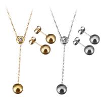 Rhinestone stainless steel Jewelry Set, earring & necklace, with 2Inch extender chain, Round, plated, oval chain & for woman & with rhinestone 1.5mm Approx 18 Inch 