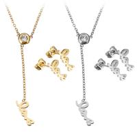 Fashion Stainless Steel Jewelry Sets, earring & necklace, with 2Inch extender chain, Alphabet Letter, word love, plated, oval chain & for woman 1.5mm Approx 16 Inch 