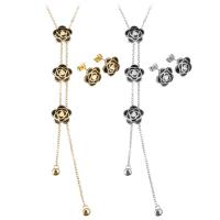 Enamel Stainless Steel Jewelry Sets, earring & necklace, with 2Inch extender chain, Flower, plated, oval chain & for woman 2mm Approx 20 Inch 