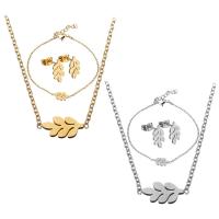 Fashion Stainless Steel Jewelry Sets, bracelet & earring & necklace, with 2Inch, 1Inch extender chain, Leaf, plated, oval chain & for woman 1.5mm  Approx 17 Inch, Approx  7 Inch 