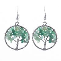 Zinc Alloy Drop Earring, with Natural Gravel, Tree, silver color plated, for woman 30mm 