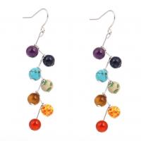 Zinc Alloy Drop Earring, with Gemstone, silver color plated, for woman 60mm 