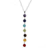 Zinc Alloy Necklace, with Gemstone, with 1.18inch extender chain, silver color plated, oval chain & for woman Approx 17.7 Inch 