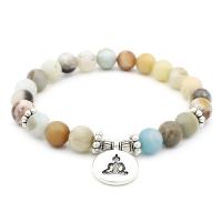 Zinc Alloy Bracelet, with ​Amazonite​, antique silver color plated, Unisex, 8mm Approx 7.6 Inch 