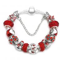 Zinc Alloy European Bracelet, with Rhinestone Clay Pave & Lampwork, silver color plated & snake chain & for woman & enamel Approx 6.7-8.6 Inch 