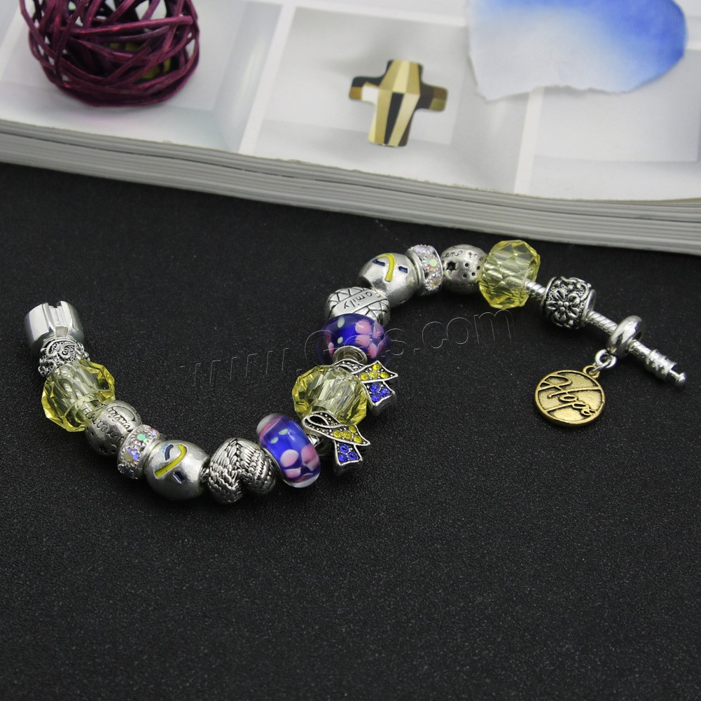 alliage de zinc bracelet European, avec cristal & chalumeau, Plaqué de couleur d'argent, longueur différente pour le choix & chaîne serpent & pour femme, plus de couleurs à choisir, Longueur:Environ 6.7-8.6 pouce, Vendu par brin