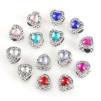 Rhinestone Zinc Alloy European Beads, Heart, silver color plated, with rhinestone lead & cadmium free Approx 5mm 