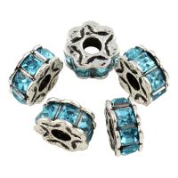 Rhinestone Zinc Alloy European Beads, Flower, antique silver color plated, without troll & with rhinestone Approx 5mm 