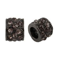 Rhinestone Zinc Alloy European Beads, Column, plumbum black color plated, without troll & with rhinestone & large hole Approx 6mm 
