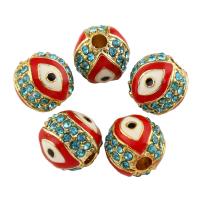 Rhinestone Zinc Alloy Beads, Round, gold color plated, enamel & with rhinestone Approx 1mm 