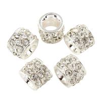 Rhinestone Zinc Alloy European Beads, Column, silver color plated, without troll & with rhinestone & large hole Approx 6mm 