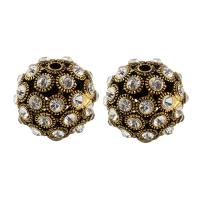 Rhinestone Zinc Alloy Beads, Round, antique gold color plated, with rhinestone, 27mm Approx 2mm 