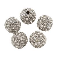 Strass Zinklegierung Perlen, rund, Platinfarbe platiniert, mit Strass, 10mm, Bohrung:ca. 1mm, 10PCs/Tasche, verkauft von Tasche