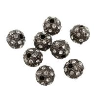 Strass Zinklegierung Perlen, rund, metallschwarz plattiert, mit Strass, 7mm, Bohrung:ca. 0.5mm, 10PCs/Tasche, verkauft von Tasche