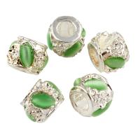 Cats Eye Zinc Alloy European Beads, with Cats Eye, Drum, silver color plated, without troll Approx 5mm 