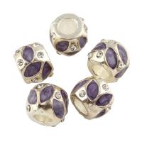 Enamel Zinc Alloy European Beads, Drum, platinum color plated, without troll & with rhinestone Approx 5mm 