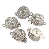 Zinc Alloy Box Clasp, with Stainless Steel, Flat Round, platinum color plated, with rhinestone & single-strand Approx 4mm 