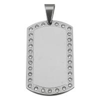 Rhinestone Stainless Steel Pendants, Rectangle, with rhinestone, original color Approx 