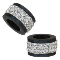 Stainless Steel Large Hole Bead, with Rhinestone Clay Pave, Donut, black ionic Approx 9mm 