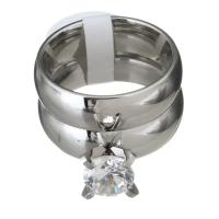 Anilo de dedo de acero inoxidable, para mujer & con diamantes de imitación, color original, 13mm, tamaño:7, 2PCs/Set, Vendido por Set