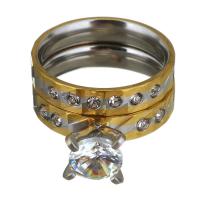 Anilo de dedo de acero inoxidable, chapado, para mujer & con diamantes de imitación, 10mm, tamaño:6, 2PCs/Set, Vendido por Set