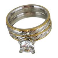 Anilo de dedo de acero inoxidable, chapado, para mujer & con diamantes de imitación, 10mm, tamaño:8, 2PCs/Set, Vendido por Set