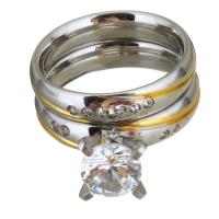 Anilo de dedo de acero inoxidable, chapado, para mujer & con diamantes de imitación, 11mm, tamaño:6, 2PCs/Set, Vendido por Set
