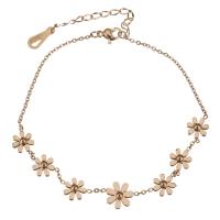 Stainless Steel Chain Bracelets, with 2Inch extender chain, Flower, rose gold color plated, oval chain & for woman 1mm Approx 8 Inch 