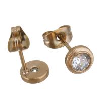 Stainless Steel Rhinestone Stud Earring, Flat Round, rose gold color plated, for woman & with rhinestone, 6mm 