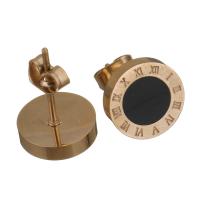 Stainless Steel Stud Earring, with Resin, Flat Round, rose gold color plated, with roman number & for woman, 10mm 