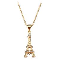 Stainless Steel Jewelry Necklace, with 1.5Inch extender chain, Eiffel Tower, gold color plated, oval chain & for woman & with rhinestone 2mm Approx 18 Inch 