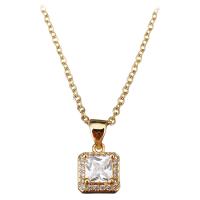 Stainless Steel Jewelry Necklace, with Crystal, with 1.5Inch extender chain, Square, gold color plated, oval chain & for woman & faceted 2mm Approx 18 Inch 