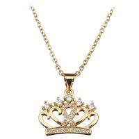 Stainless Steel Jewelry Necklace, with 1.5Inch extender chain, Crown, gold color plated, oval chain & for woman & with rhinestone 2mm Approx 18 Inch 
