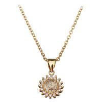 Stainless Steel Jewelry Necklace, with 1.5Inch extender chain, Flower, gold color plated, oval chain & for woman & with rhinestone 2mm Approx 18 Inch 