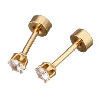 Stainless Steel Ear Piercing Jewelry, gold color plated, for woman & with rhinestone 