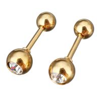 Stainless Steel Ear Piercing Jewelry, Flower, gold color plated, for woman & with rhinestone 