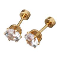 Stainless Steel Piercing Earring, with Crystal, Flower, gold color plated, for woman & faceted 