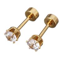 Stainless Steel Ear Piercing Jewelry, Flower, gold color plated, for woman & with rhinestone 