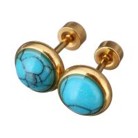 Stainless Steel Ear Piercing Jewelry, with Synthetic Turquoise, gold color plated, for woman 