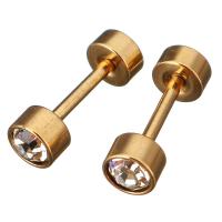 Stainless Steel Ear Piercing Jewelry, gold color plated, for woman & with rhinestone 