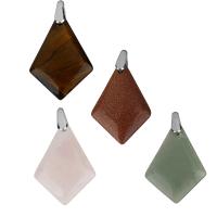 Gemstone Brass Pendants, with brass bail, Rhombus, silver color plated Approx 
