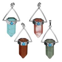 Gemstone Brass Pendants, with Gemstone & Synthetic Turquoise, pendulum, silver color plated Approx 